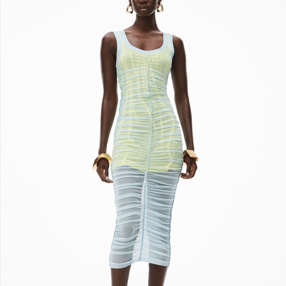 Alexander Wang Sleeveless Tank Dress, Size Large, NWT, Powder Blue /Neon Green.